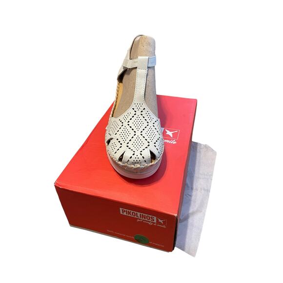 Pikolinos Women's Leather Perforated Wedge Sandals Aguadulce in Nata Size EU 42 - Picture 3 of 10